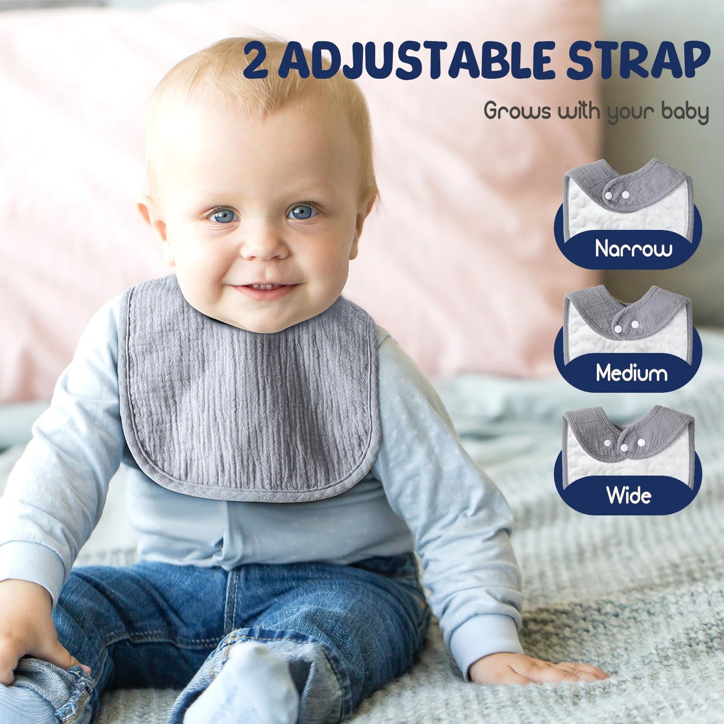 Poikshark 6-Pack Muslin Baby Bibs For Unisex Boys Girls, Solid Colors, Drooling And Teething Bibs For Infant, Newborn, Soft Cott