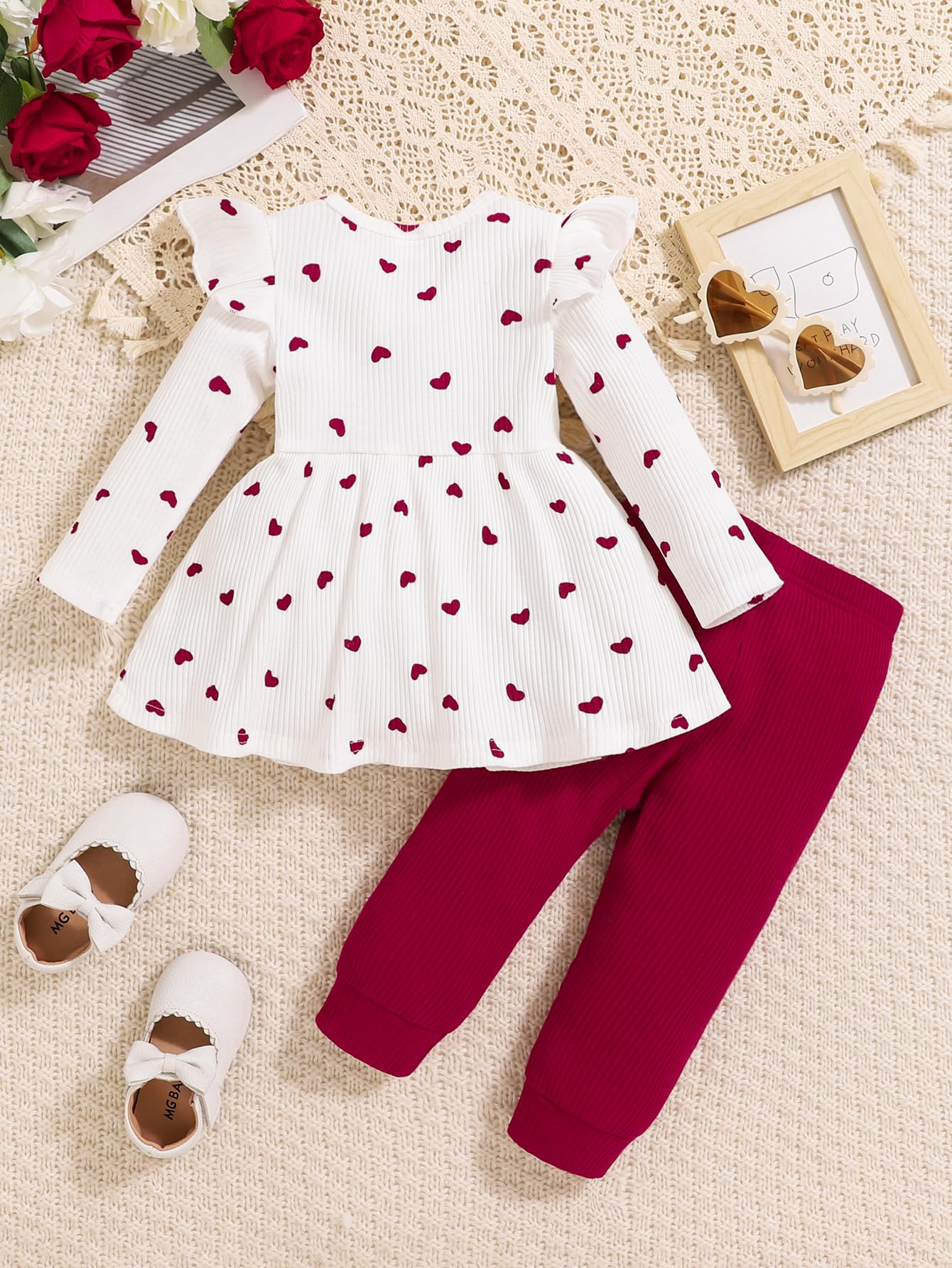 Valentines Day Outfit Toddler Baby Outfit Girl Shirt Clothing Infant 3 Piece Valentines Day Gift For Girls Set Spring Pant+Top R