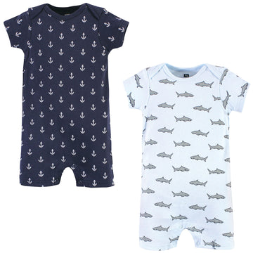 Hudson Baby Unisex Baby Cotton Rompers, Blue Shark, 0-3 Months