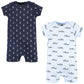 Hudson Baby Unisex Baby Cotton Rompers, Blue Shark, 6-9 Months