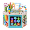 Teamson Kids Preschool Play Lab 7-in-1 Large Wooden Activity Cube Station Center Bead Maze and Counting for Kids Baby Toys, Natu