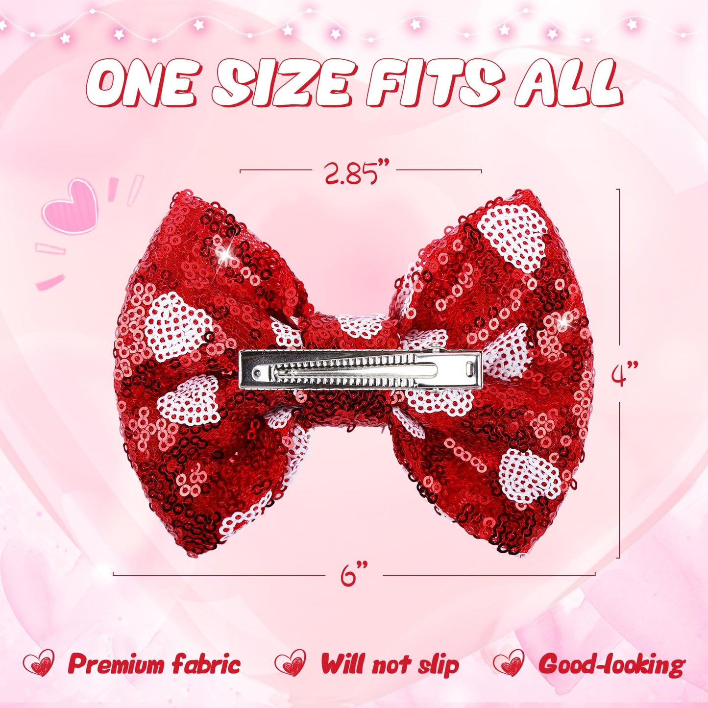 Lanmerry Valentine'S Day 5 Inch Glitter Hair Bows Clips Large Sequins Bow Hair Clips Red Pink Love Heart Hair Barrettes Hair Acc