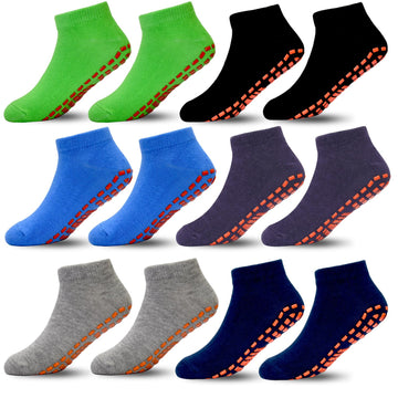 Hycles Boys Girls Non-Slip Toddler Socks Grip Ankle Sticky Sock Anti-Skid Socks For Kids 6 Pairs For 2-5 Years Kids
