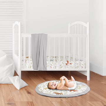 Sweet Jojo Designs Grey, Green And Brown Playmat Tummy Time Baby And Infant Play Mat For Woodland Animal Toile Collection
