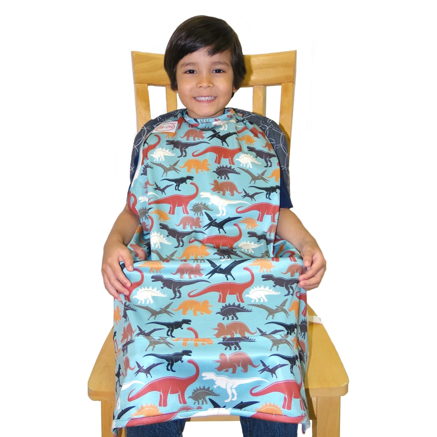 Bib-On Xl, Full-Coverage Bib And Apron Combination For Toddler, Kids Ages 3 And Up. (Dinosaurs)