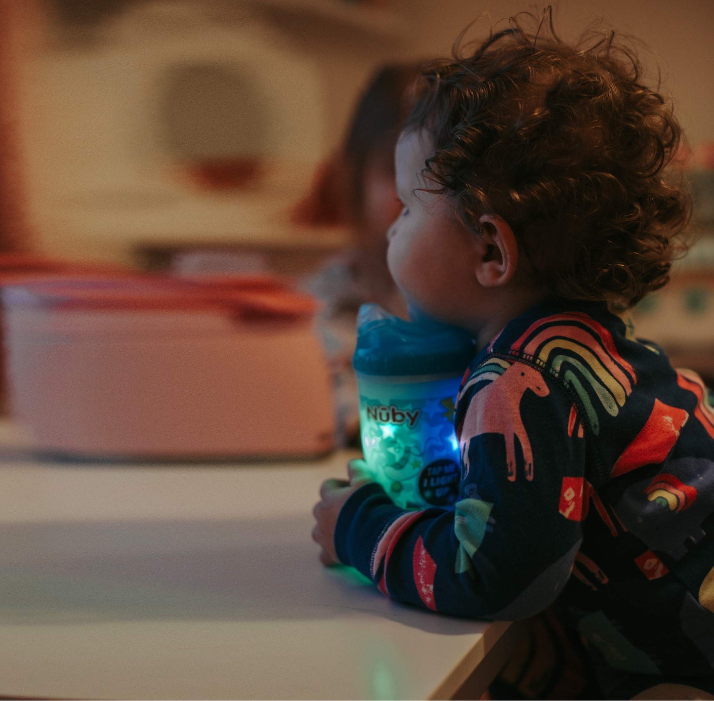 Nuby Insulated Light-Up Plastic Cup With No Spill Bite Resistant Hard Spout, 10 Oz, Blue Space