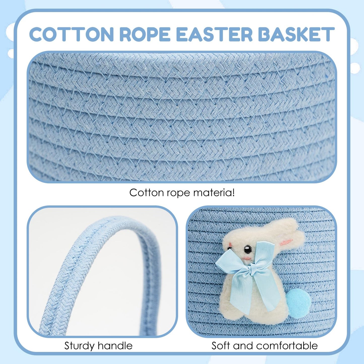Easter Baskets With Bunny Decoration For Kids - Soft & Durable Woven Design, Empty Baby Bunny Egg Basket With Handle For Boys, G