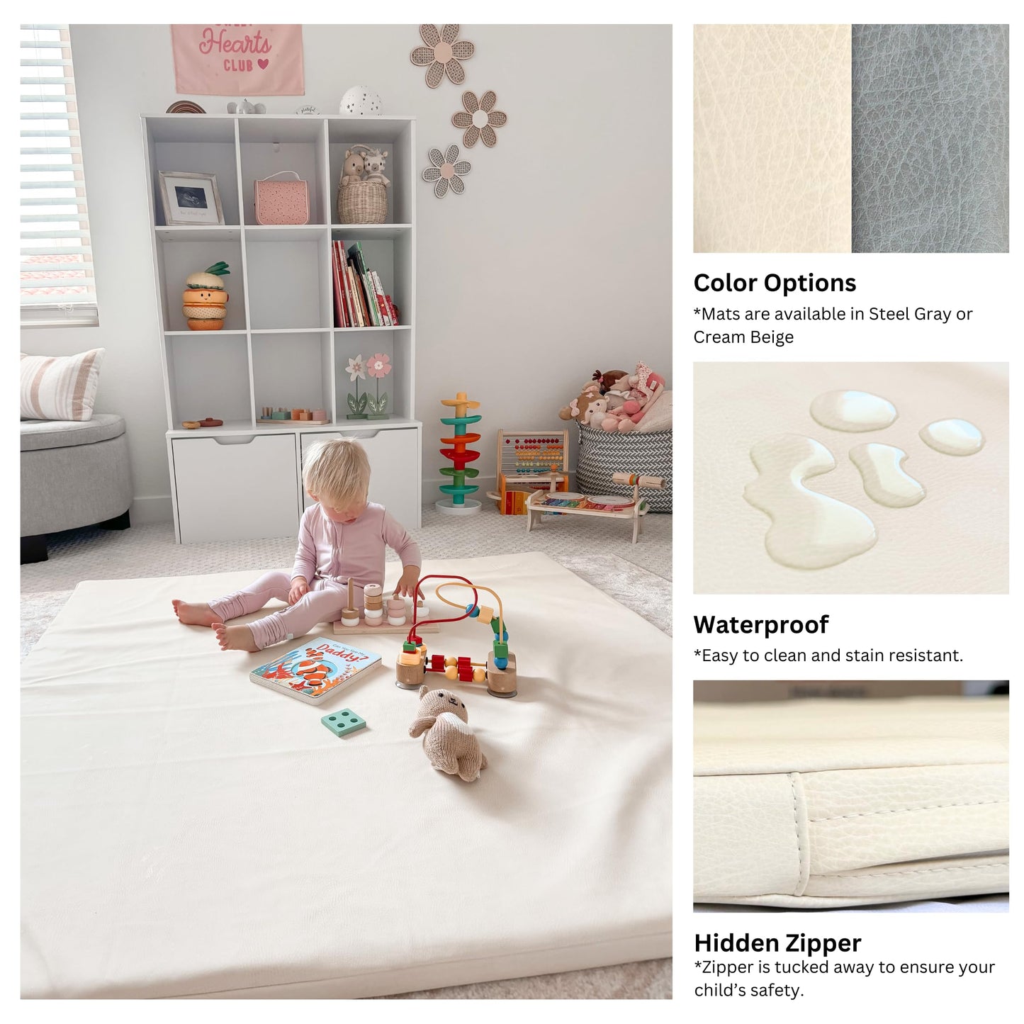 Thick And Jumbo Padded Leather Baby Play Mat | 1.8' Thickness, Reversible, & Easy-To-Clean | Lightweight & Soft For Tummy Time,