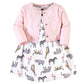 Hudson Baby Girls' Cotton Dress And Cardigan Set, Modern Pink Safari, 9-12 Months