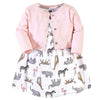 Hudson Baby Girls' Cotton Dress And Cardigan Set, Modern Pink Safari, 9-12 Months