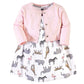 Hudson Baby Baby Girls Cotton And Cardigan Set Casual Dress, Modern Pink Safari, 3T Us