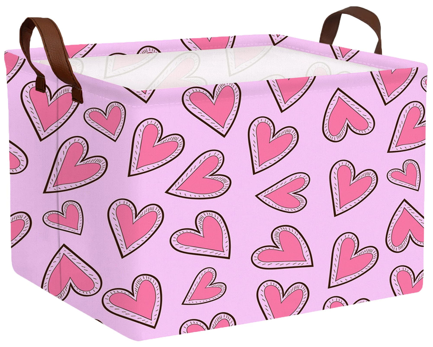 BOOHIT Valentines Day Basket for Kids Heart Shaped Empty Storage Bins for Gifts with Handles Room Decor (Pink Bottom Dotted Line
