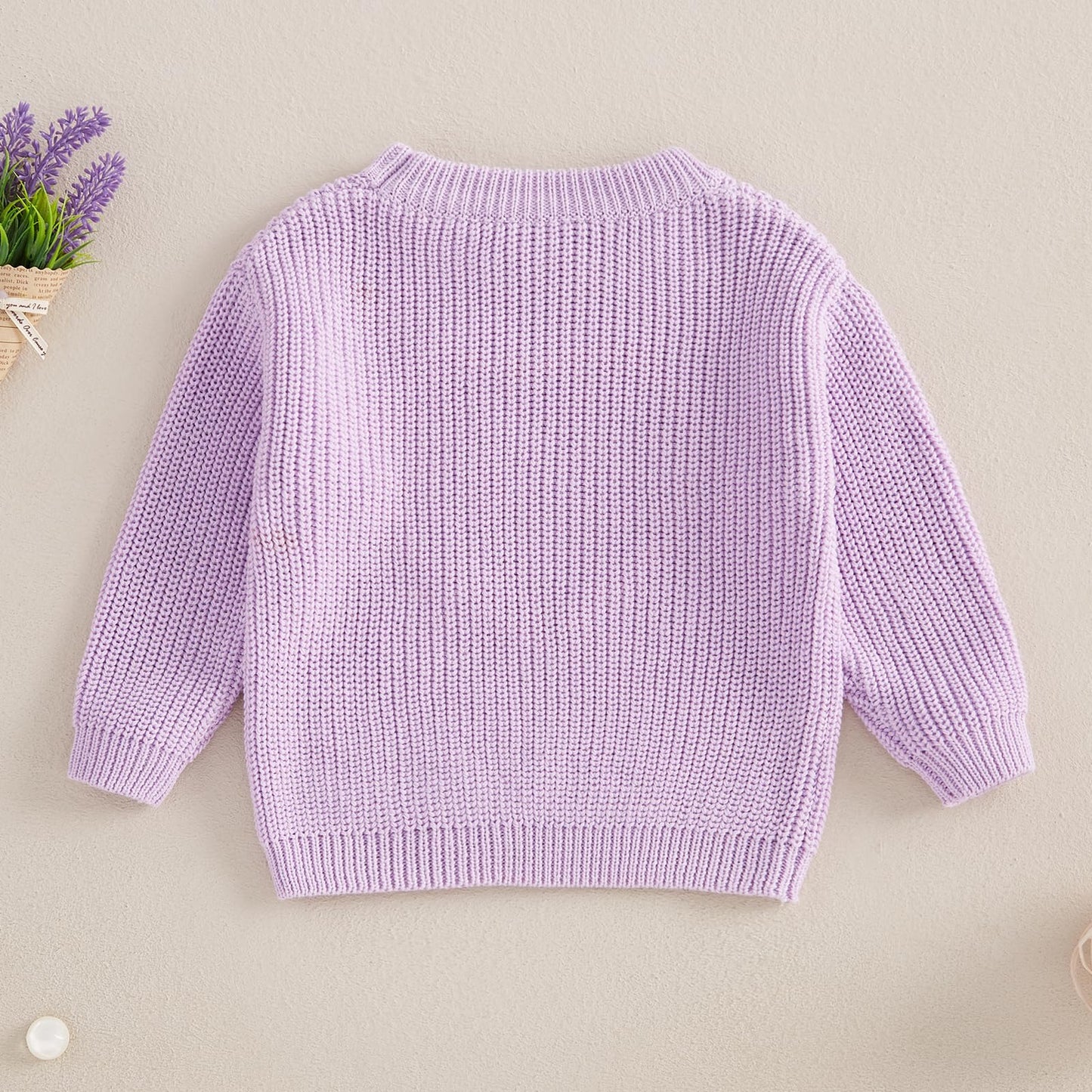 Baby Girl Cute Long Sleeve Heart Flowers Embroidery Oversized Sweater Toddler Valentine Outfit (Purple, 3-4 Years)