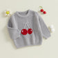 Jlkgicf Toddler Baby Girl Chunky Sweater Cherry Embroidery Knit Sweater Pullover Crewneck Shirt Valentines Spring Clothes (Cherr