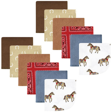 Hudson Baby Unisex Baby Flannel Cotton Washcloths, Cowboy 12 Pack, One Size