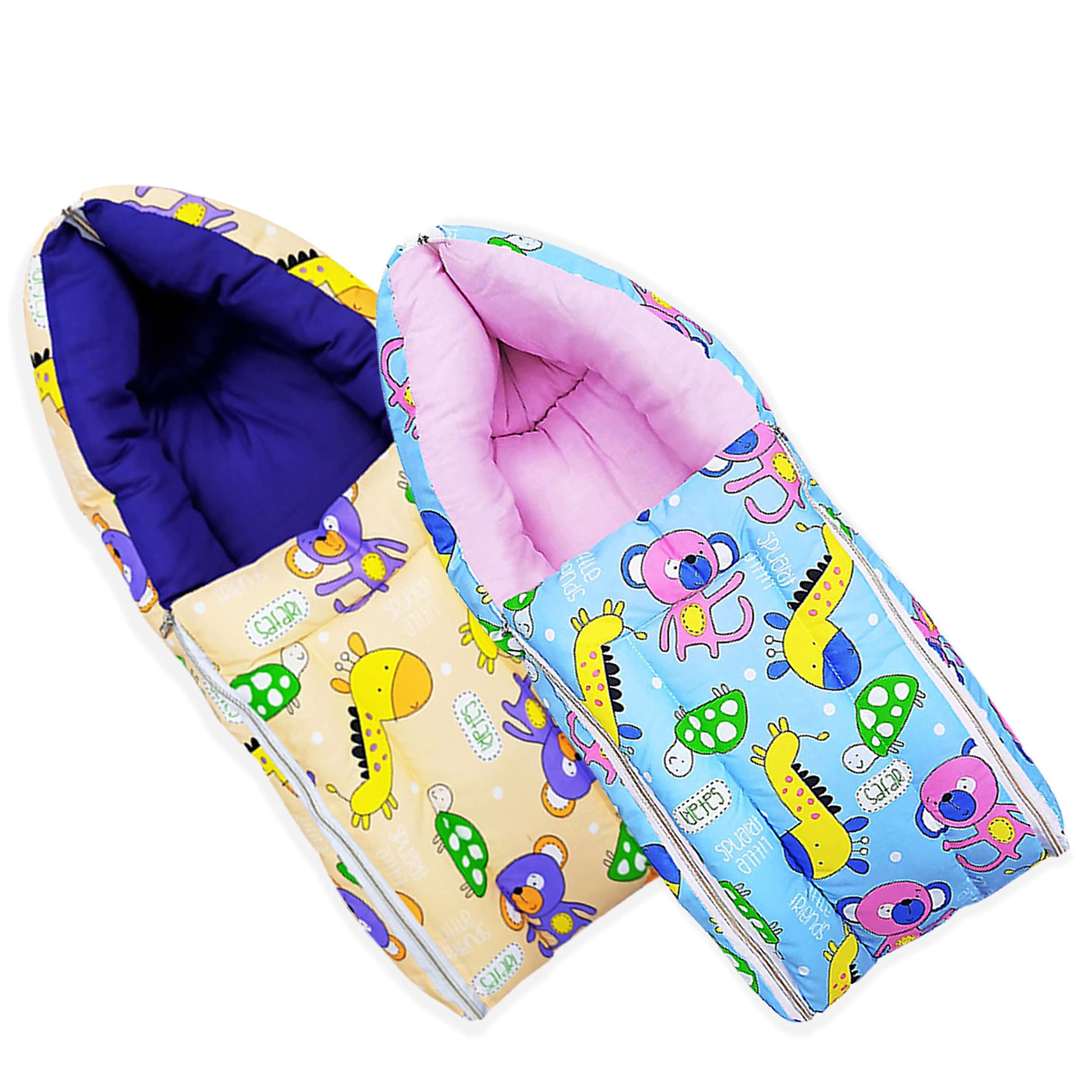 Mom & Son 2 In 1 BabyS Cotton Sleeping And Carry Bag (06 Months) (Peach & Blue)