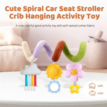 Stuffed Christmas Spiral Baby Car Seat Toys, Best Newborn Shower Gifts, Soft Infant Essentials Must Have Hanging Toys (Vibrant N