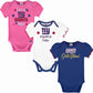 Gerber Baby Girls NFL 3 Pack Short Sleeve Onesie Bodysuit, Team Color, 0-3 Months
