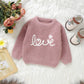 Toddler Girl Valentines Day Outfit Cute Valentines Day Sweater Love Embroidery Knit Pullover Sweatshirt Top(B-Pink,18-24 Months)
