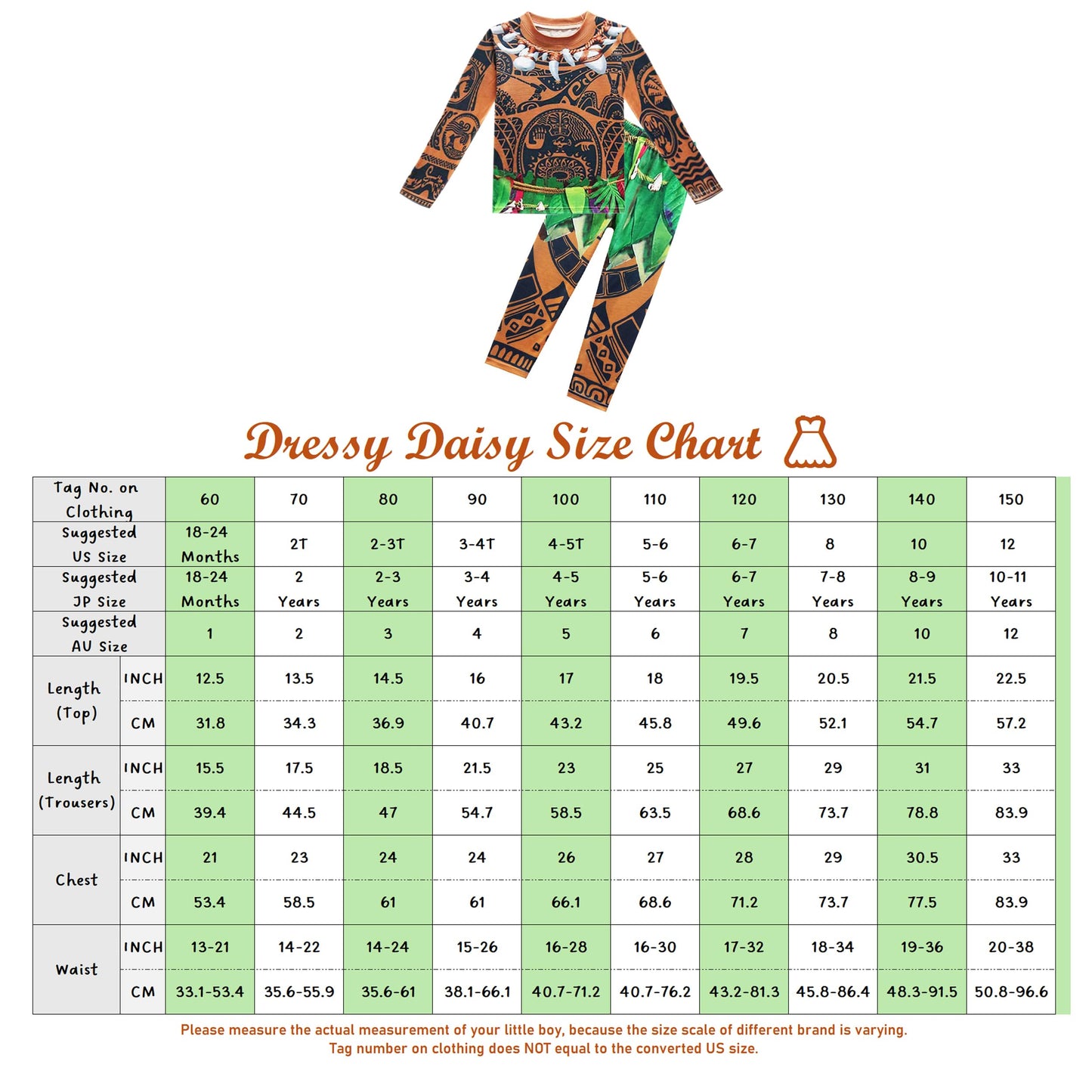 Dressy Daisy Kids Boys Maui Pajamas Sleepwear Costume Dress Up Set Halloween Fancy Party Outfits Size 8 293