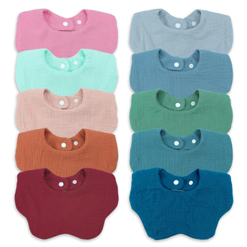 Elliehouse Baby Bibs For Girls & Boys - 10 Pack Drool Teething Muslin Bibs - Soft, Absorbent, Unisex - Infant Toddler Essentials