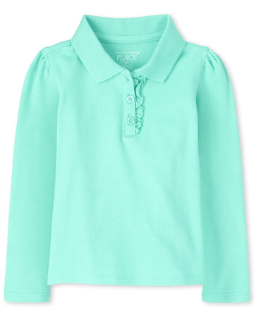 The Children'S Place Baby Girls And Toddler Girls Long Sleeve Ruffle Pique Polo, Seafrost, 5T