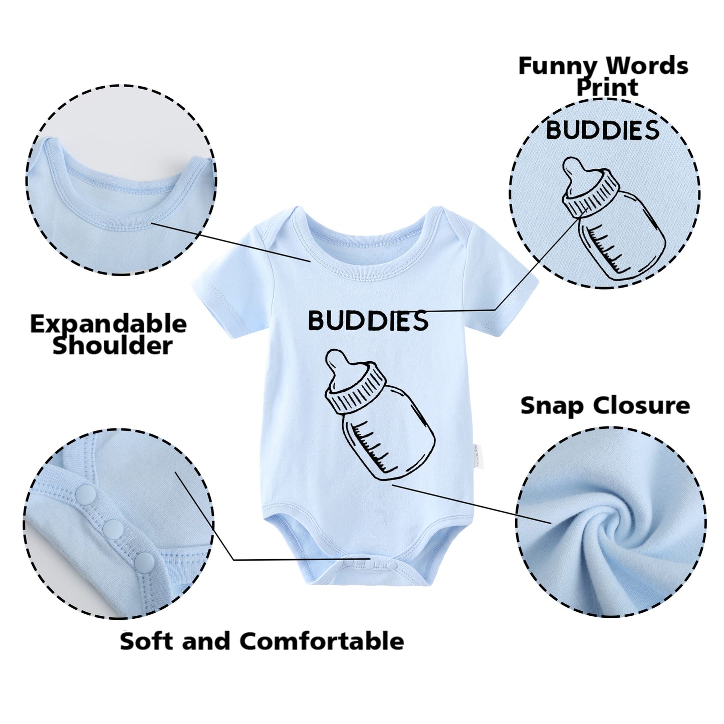 Ysculbutol Baby Twins Bodysuit Drinking Buddies Baby Twin Romper Boy Outfits Girl Jumpsuits Baby Triplets Set(Newest 6-9M)