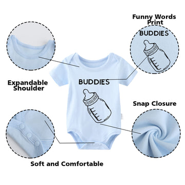 Ysculbutol Baby Twins Bodysuit Drinking Buddies Baby Twin Romper Boy Outfits Girl Jumpsuits Baby Triplets Set(Newest 6-9M)