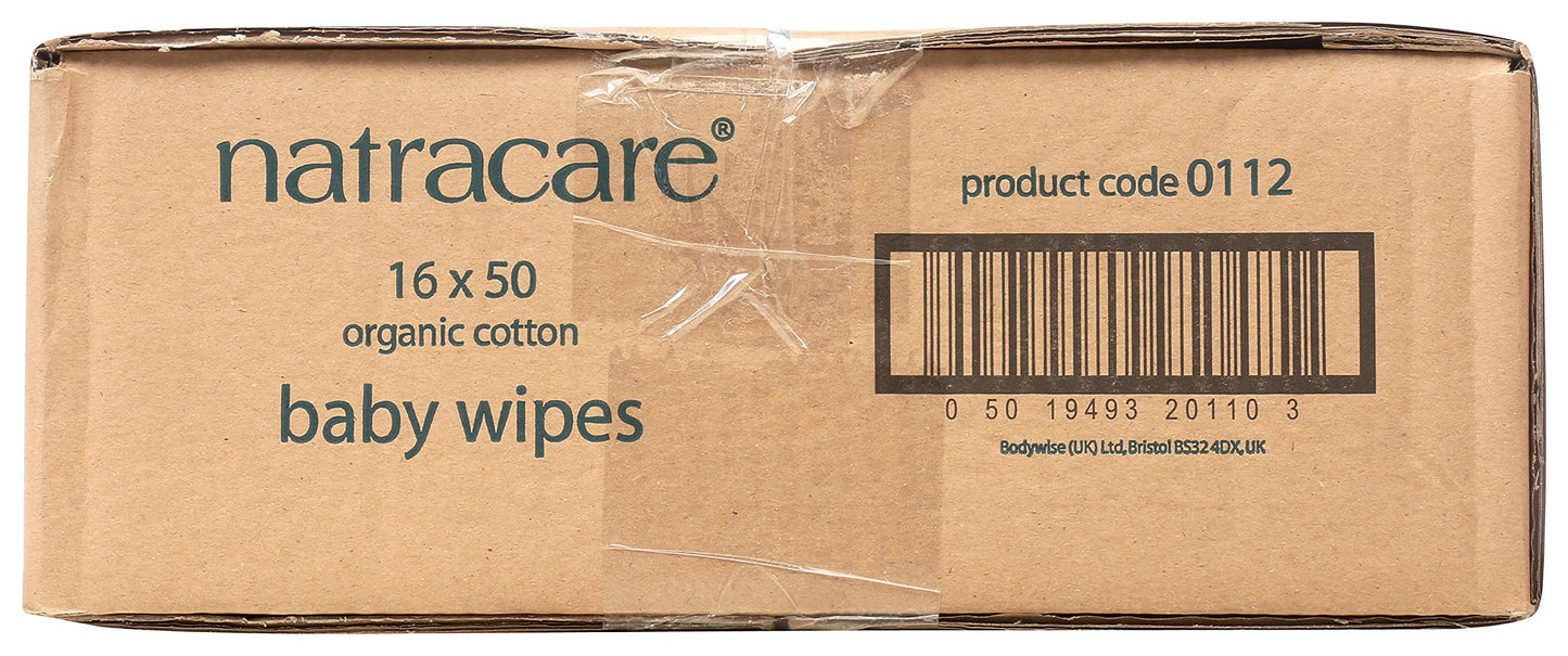 Natracare Organic Cotton Baby Wipes With Essential Oils Of Chamomile, Apricot And Sweet Almond Oil (16 Packs, 800 Wipes Total)