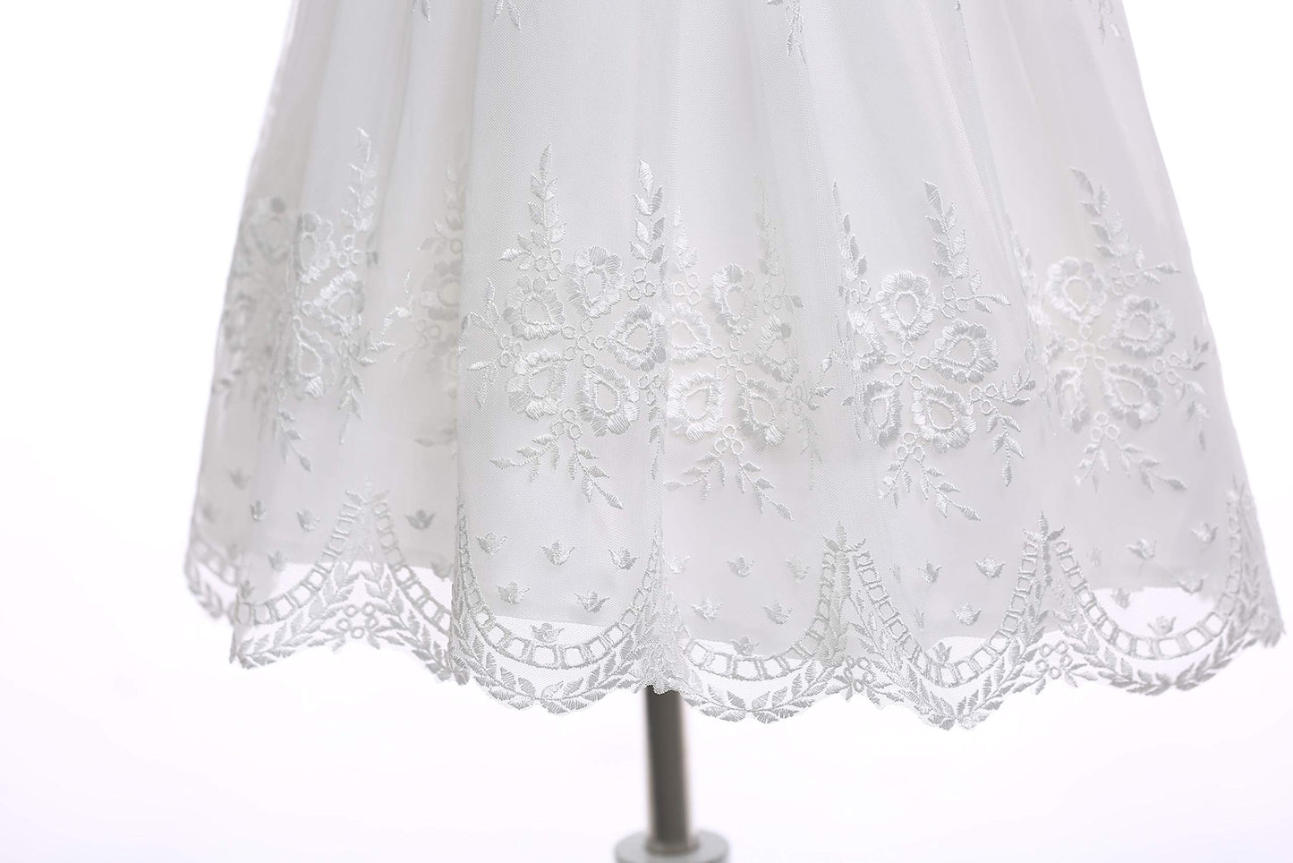 Glamulice Baby Girls Newborn Satin Christening Baptism Floral Embroidered Dress Gown Outfit Lace Formal Party Dresses Baby Girls