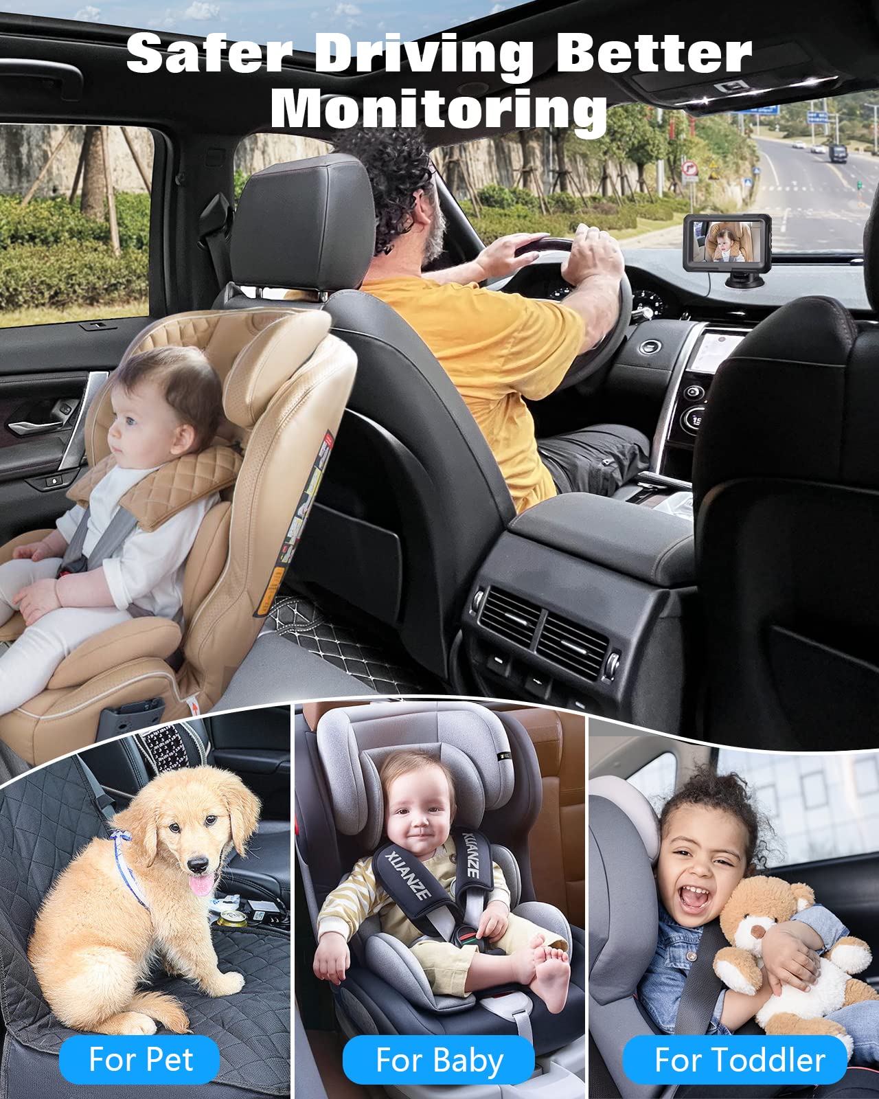 Zacro 1080P Baby Car Camera, 4.3' Baby Camera For Car, With Hd Night Vision, 150 Wide View Angle Baby, 360 Rotatable, For Baby