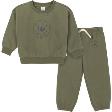 Gerber Baby Boys Toddler 2-Piece Fleece Sweatshirt And Jogger Set, Olive, 3T
