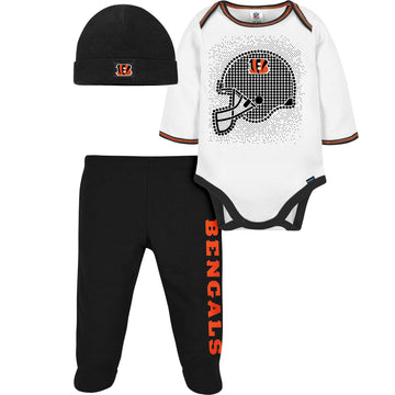 Gerber Nfl Baby Boys' 3Pc Bodysuit, Footed Pant, & Cap Set, Cincinnati Bengals, 0-3 Months