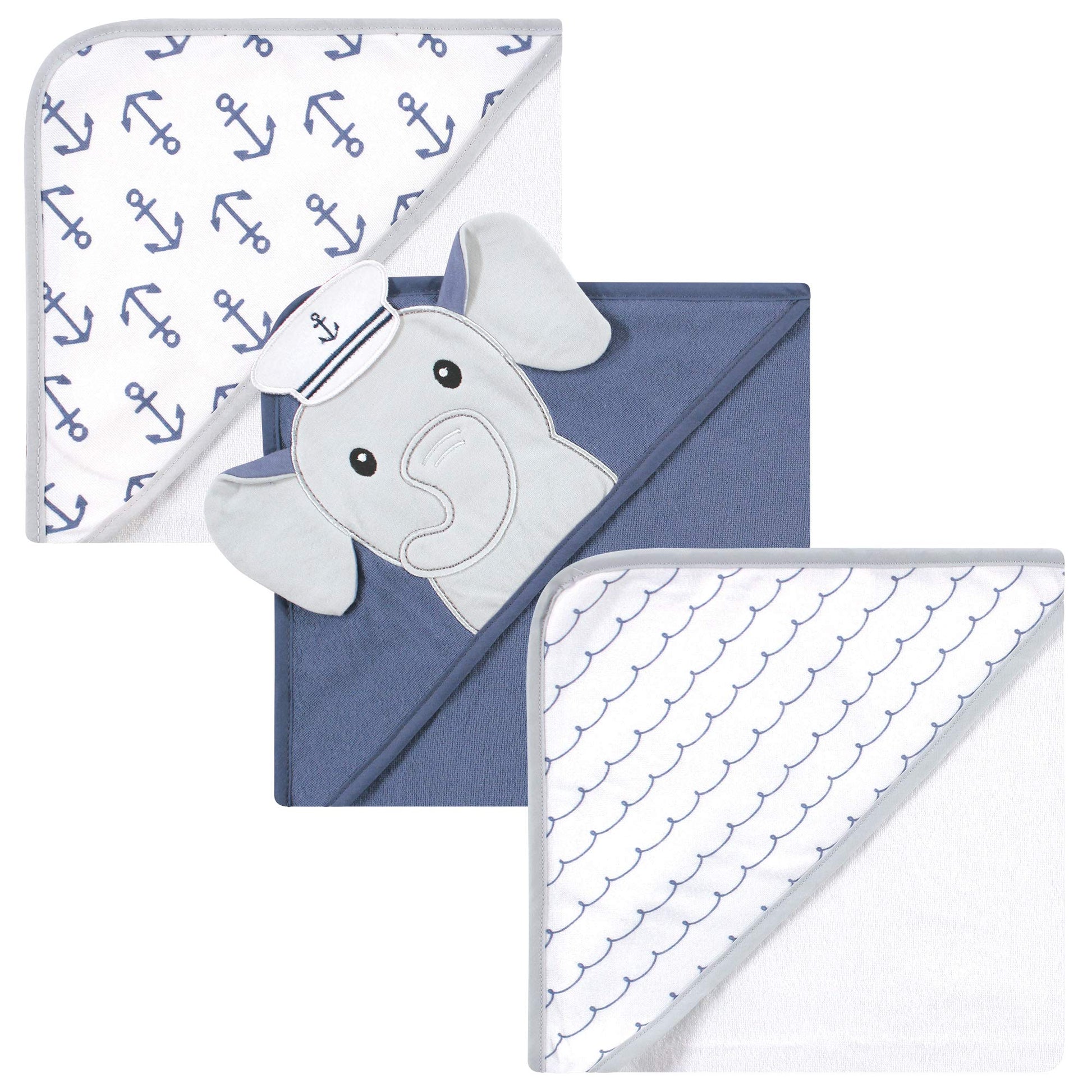 Hudson Baby Unisex Baby Cotton Rich Hooded Towels, Sailor Elephant, One Size