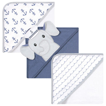 Hudson Baby Unisex Baby Cotton Rich Hooded Towels, Sailor Elephant, One Size