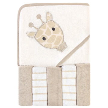 Hudson Baby Unisex Baby Hooded Towel And Five Washcloths, Modern Giraffe, One Size