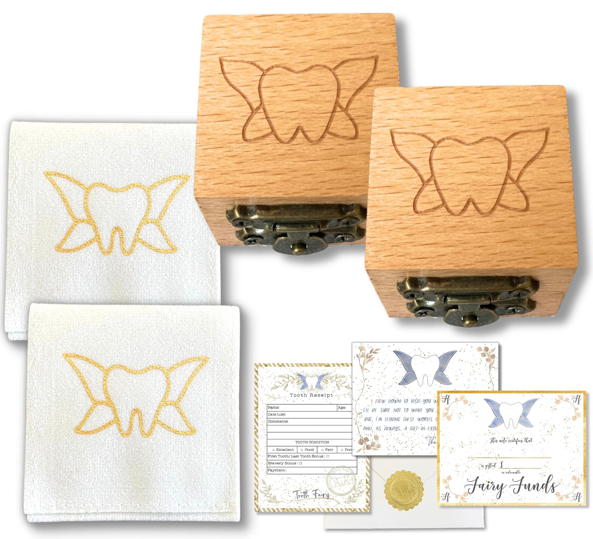 Tooth Box W/Clasp & Tooth Pouch | Tooth Fairy Box For Girls Or Boys & Tooth Fairy Bag | Clasp Closure - Set Of 2