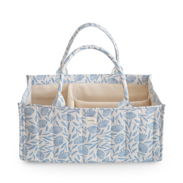 mushie Baby Diaper Caddy | Newborn Essentials Organizer for Diaper Changing Station (Blue Flowers)