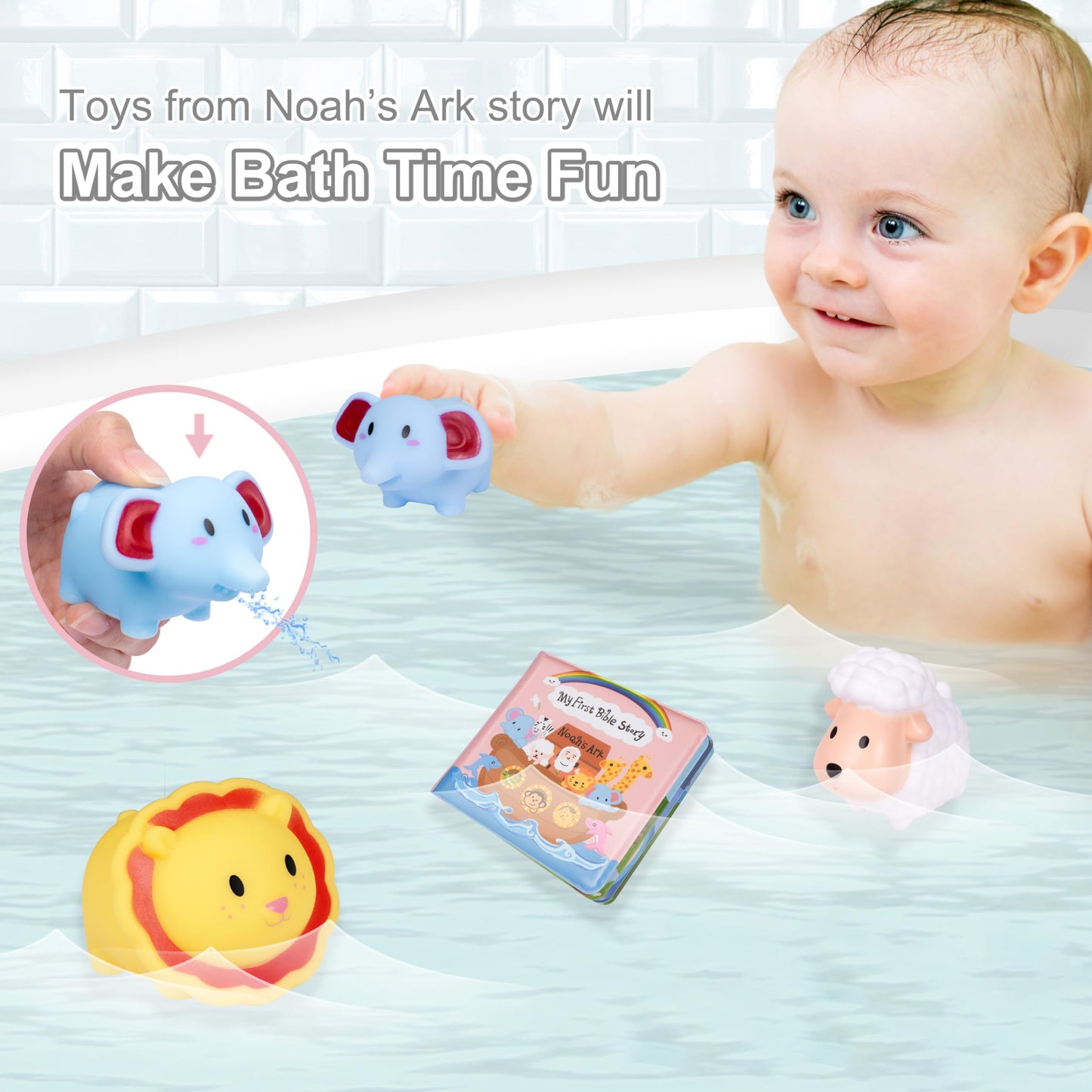 My First Noahs Ark 7 Pcs Baptism Gift Set, Dedication, Christening And Baptism Gifts For Girl And Newborn Baby, Includes Washclo
