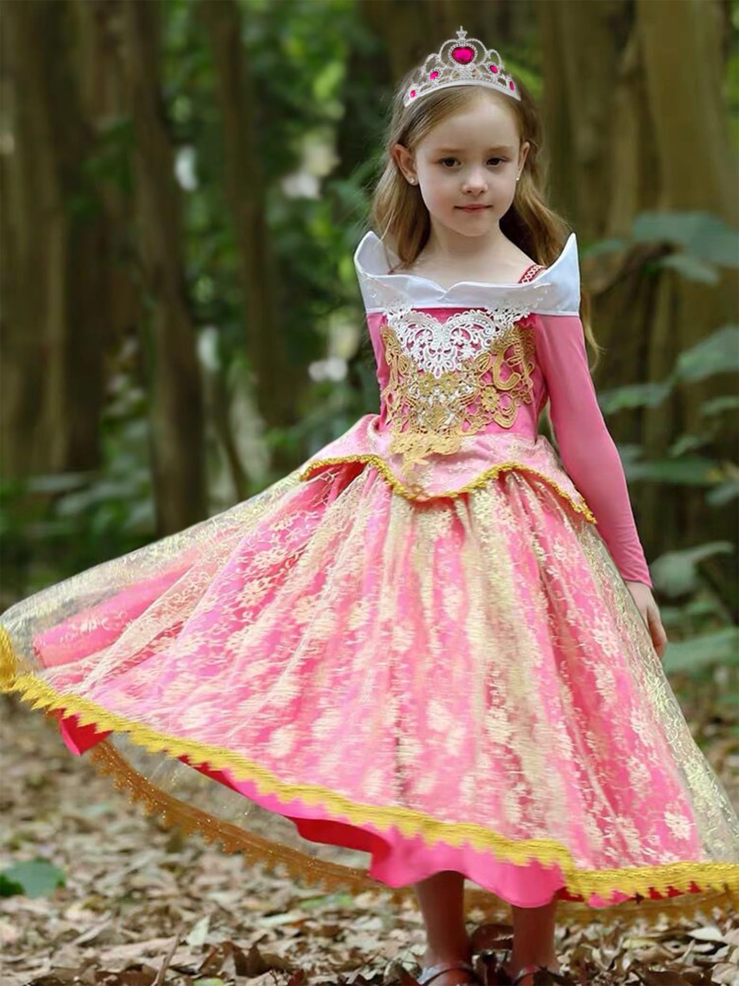 Aoiviss Girls Princess Costume Dresses Pink Princess Dress Up Clothes With Accessories For Halloween Cosplay Carnival Party