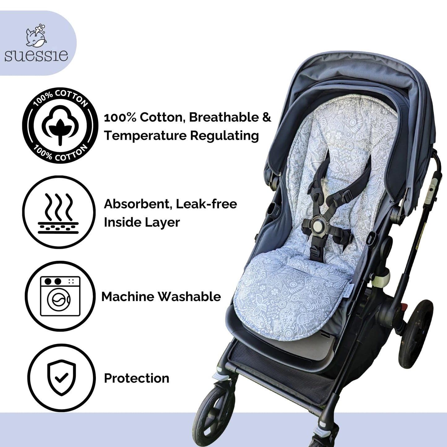 Suessie Stroller Liner - Universal And Reversible Seat Insert, Sweet Dreams