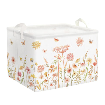 Clastyle Boho Flower Nursery Basket Fall Wildflower Floral Dandelion Storage Bin Plant Butterfly Baby Girl Gift Basket Rectangle