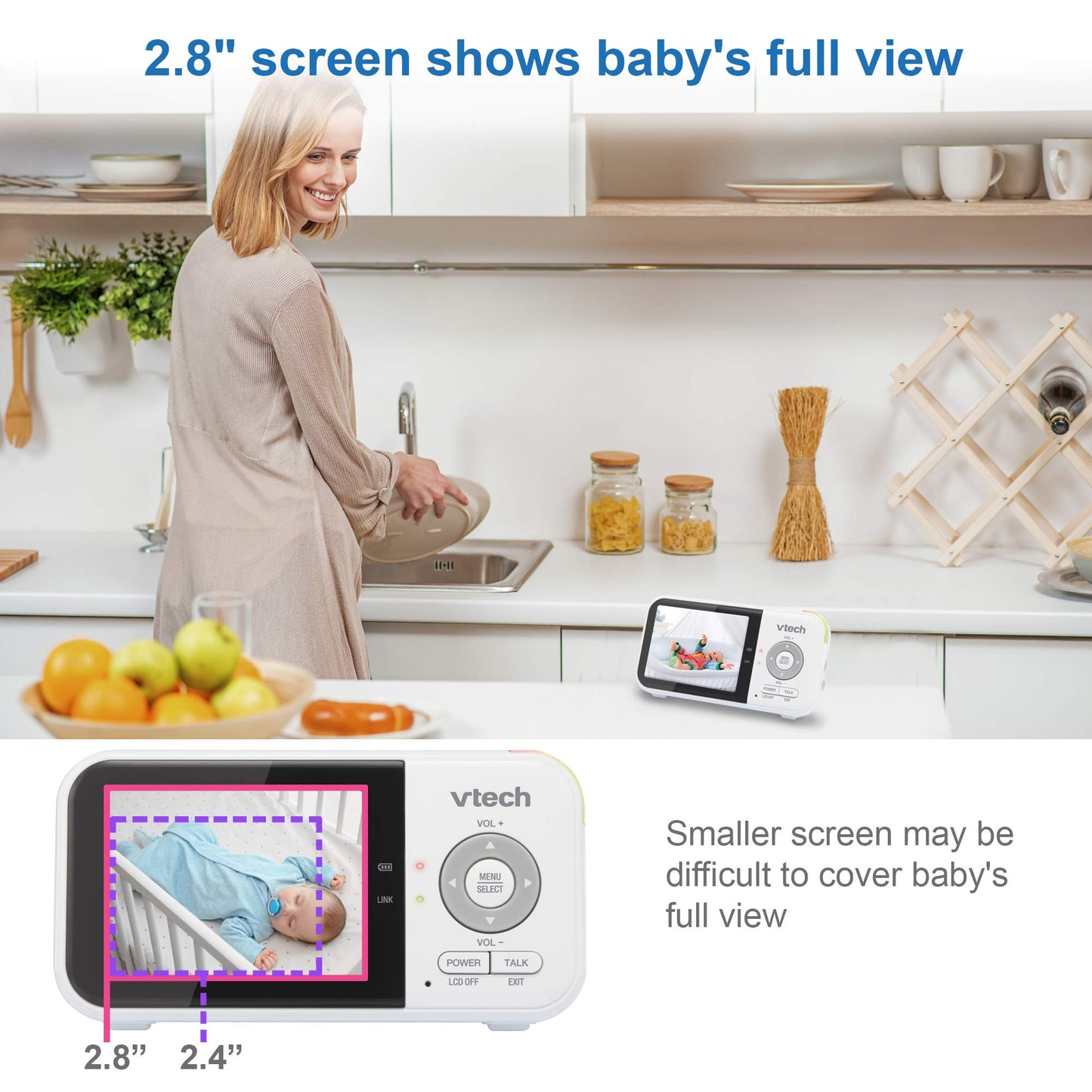 Vtech Vm819-2 Video Baby Monitor With 19-Hour Battery Life, 2 Cameras, 1000Ft Long Range, Auto Night Vision, 2.8