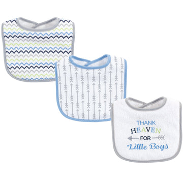 Luvable Friends Unisex Baby Cotton Drooler Bibs With Fiber Filling, Boy Thank Heaven, One Size
