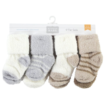 Hudson Baby Unisex Baby Cotton Rich Newborn And Terry Socks, Gray Taupe Stripe, 12-24 Months