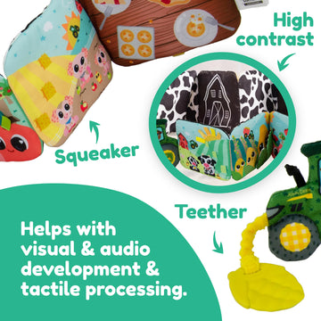Lamaze John Deere Farm to Table Journey Soft Baby Book - High Contrast Sensory Toys for Early Development - Sensory Tummy Time T