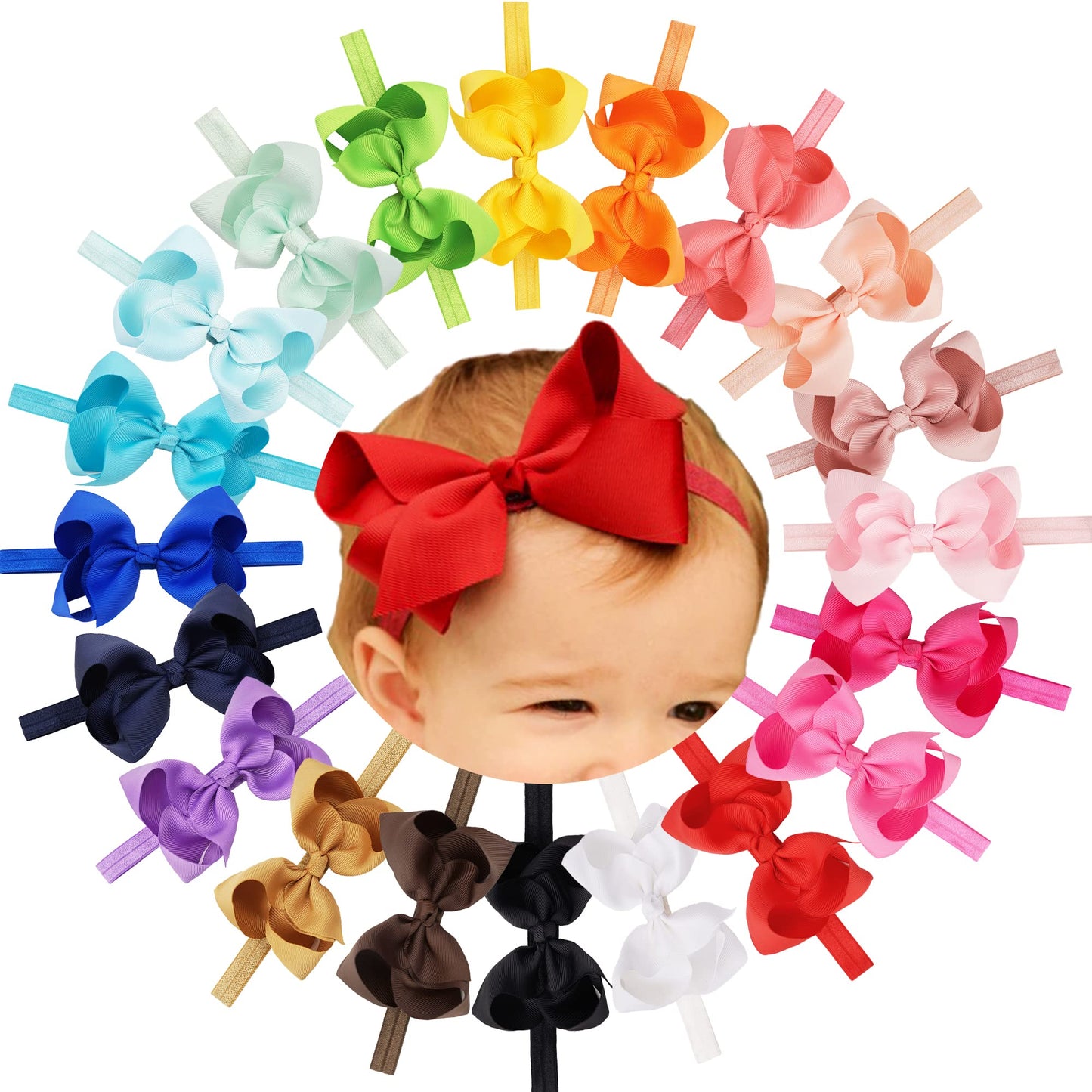 C  Llot Baby Girls Headbands Grosgrain Ribbon 4.5' Hair Bows Headband Big Bow Hair Bands For Toddler Pack Of 20