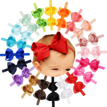 C  Llot Baby Girls Headbands Grosgrain Ribbon 4.5' Hair Bows Headband Big Bow Hair Bands For Toddler Pack Of 20