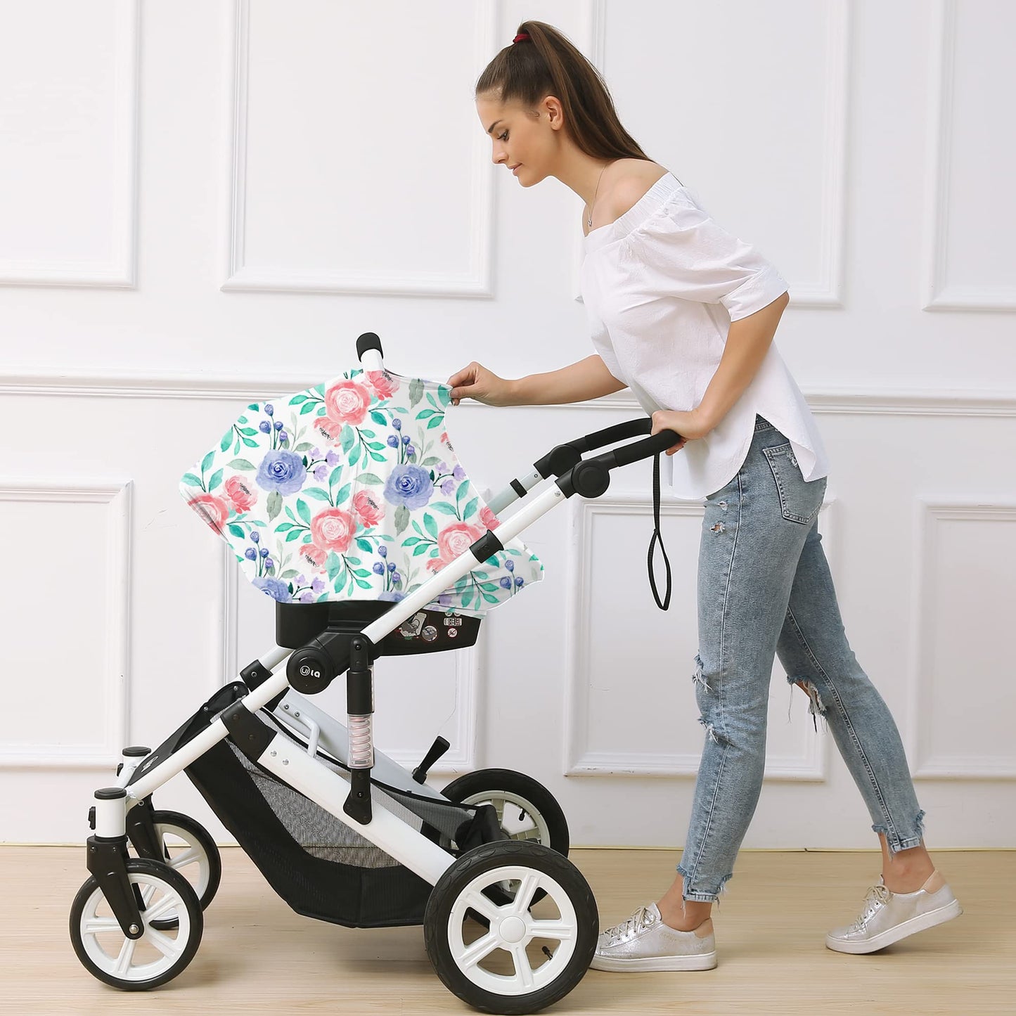 Carseat Cover For Boys And Girls - Multi-Use Nursing Canopy For Breastfeeding, Stroller, High Chair Cover (Rose)
