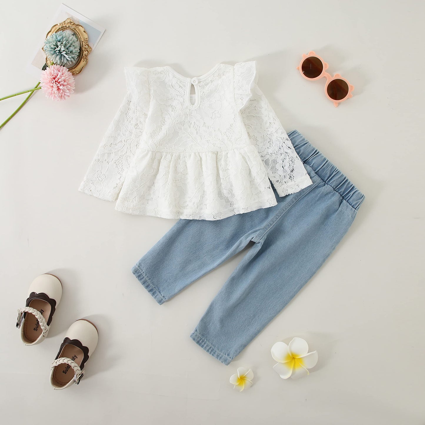 Caretoo Girls Clothes Outfits, Cute Baby Girl Floral Long Sleeve Pant Set Flower Ruffle Top